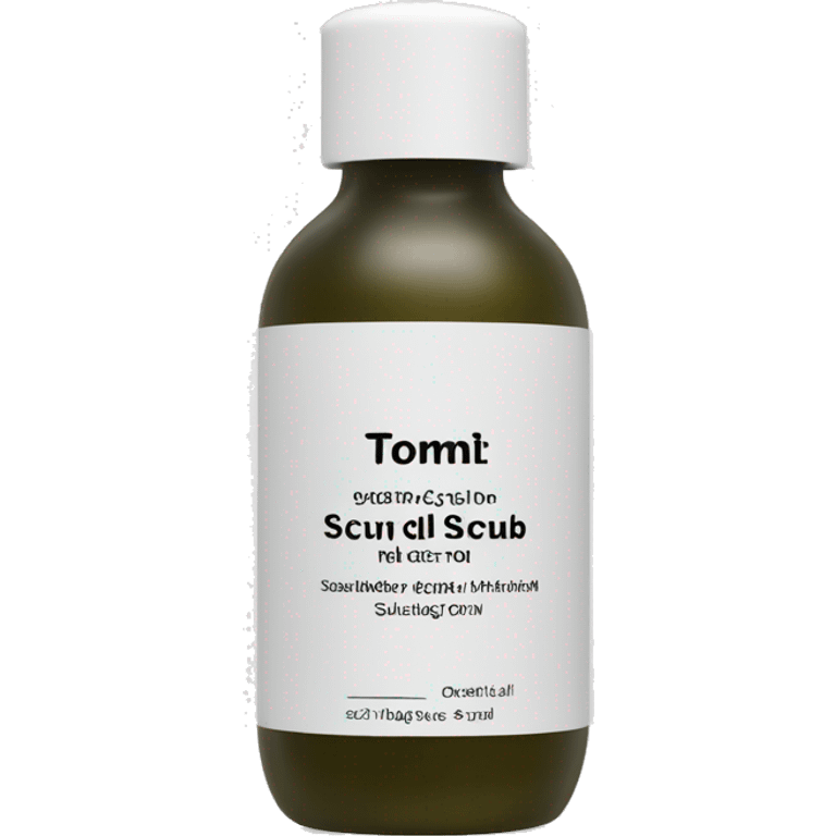 bottle of scalp scrub with label emoji