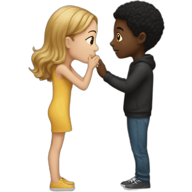 Black Boy kissing a white girl emoji