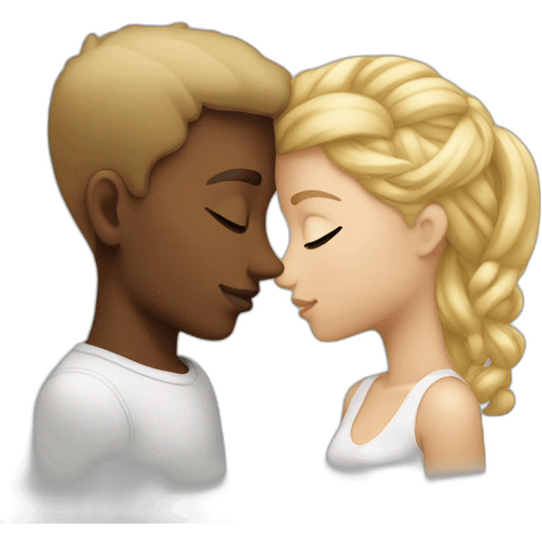 Black person with box hairstyles kissing a white person with blonde hair  emoji