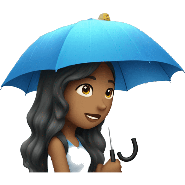 girl with blue umbrella while raining emoji