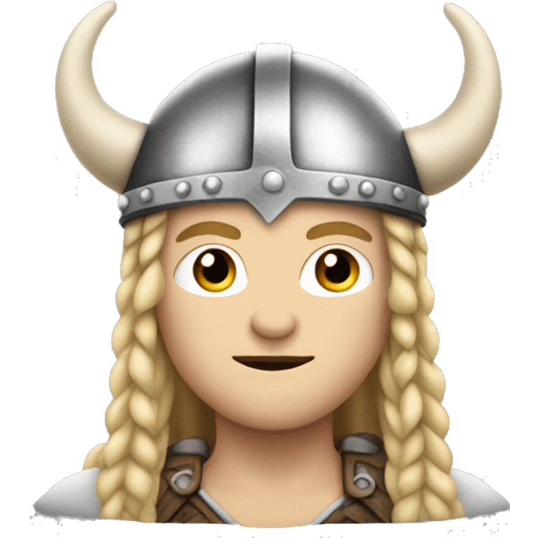 viking with long blonde hair and braids, white skin, wearing helmet with horns emoji