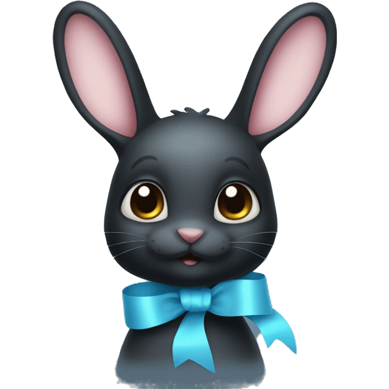 black rabbit with light blue ribbon on its ear emoji