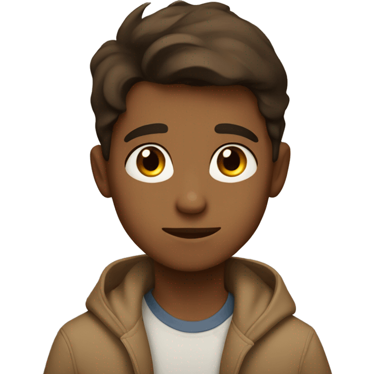 A boy with brown eyes and brown hair and stars is thinking  emoji