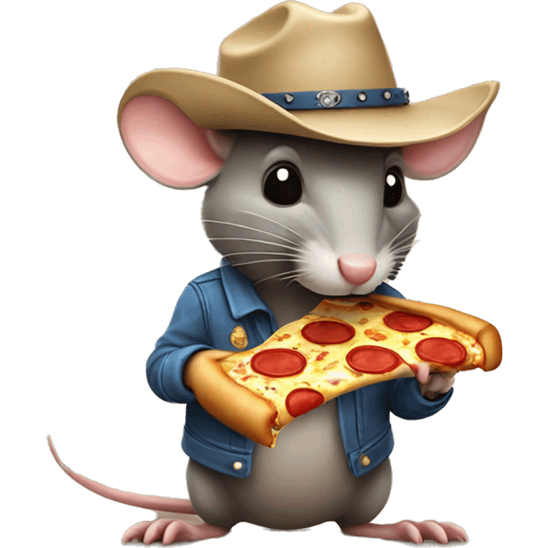 rat wearing cowboy hat eating pizza emoji