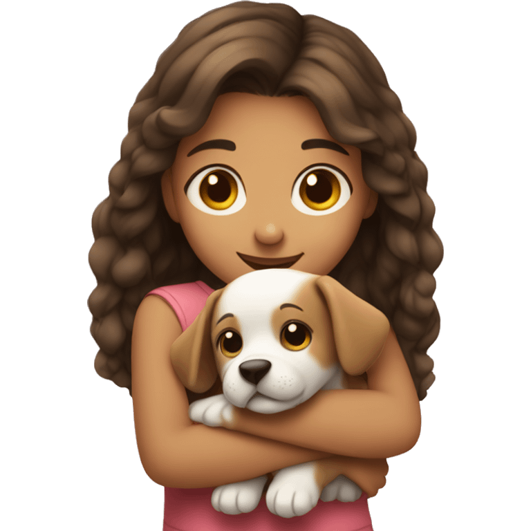 Cute girl hugs a puppy  emoji