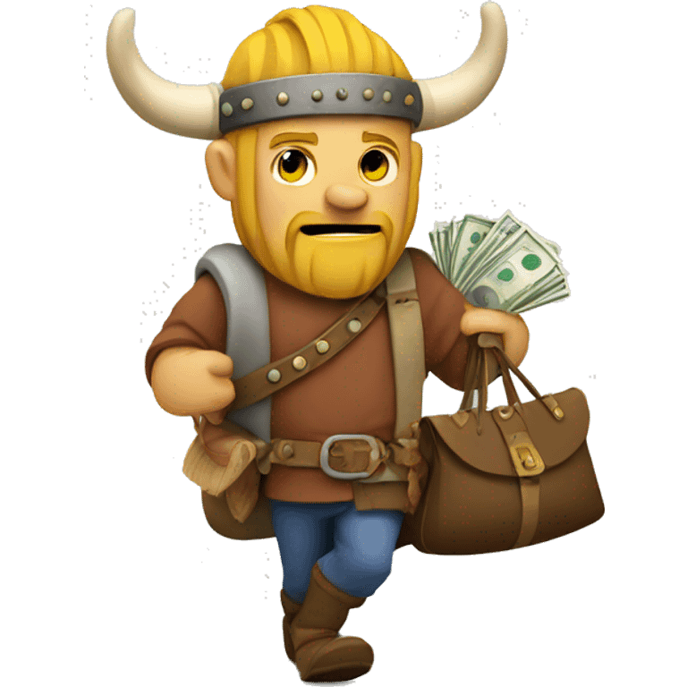 Viking carrying overloaded bag with money emoji