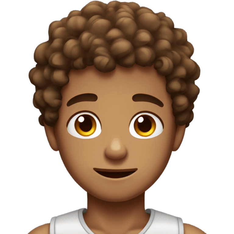 Curly haired boy with freckles and muscles and dreamy eyes eyes and hair are brown  emoji