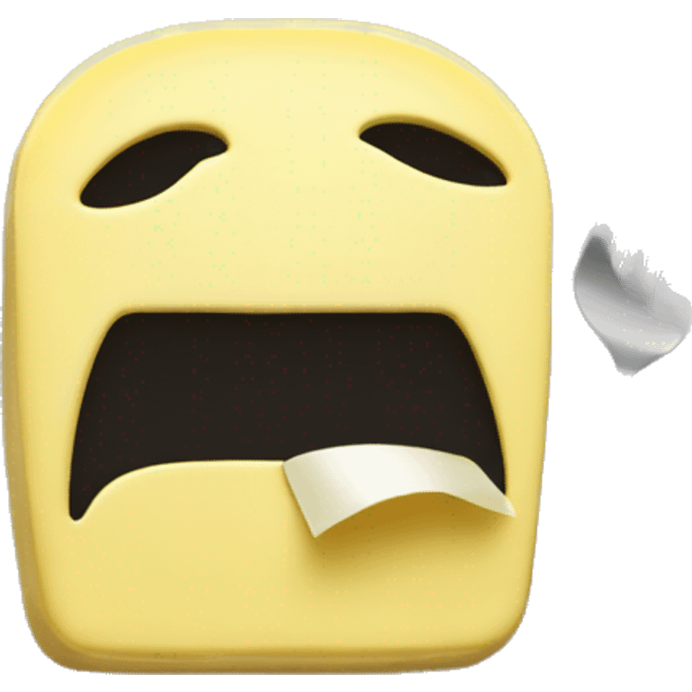 Butter without eyes and mouth is on a plate. There is a knife and fork nearby emoji