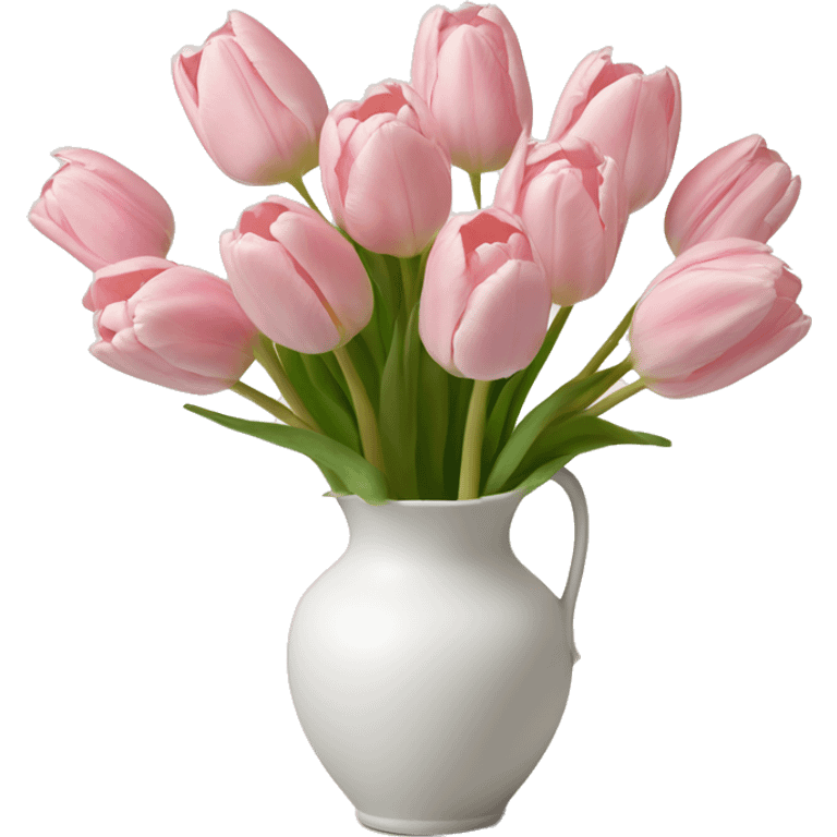 Light pink tulips in white vase in bow  emoji