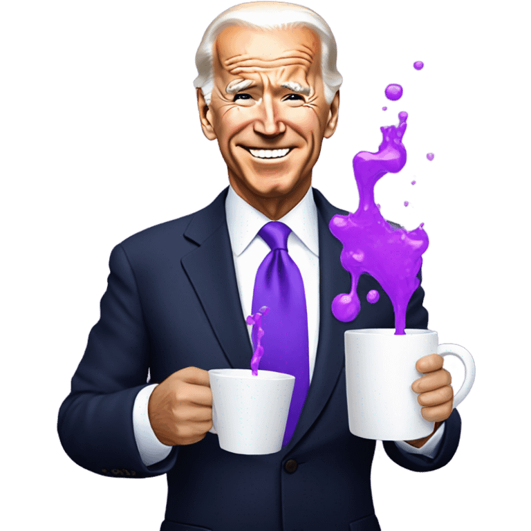 biden with purple liquid spilling out of white cup emoji