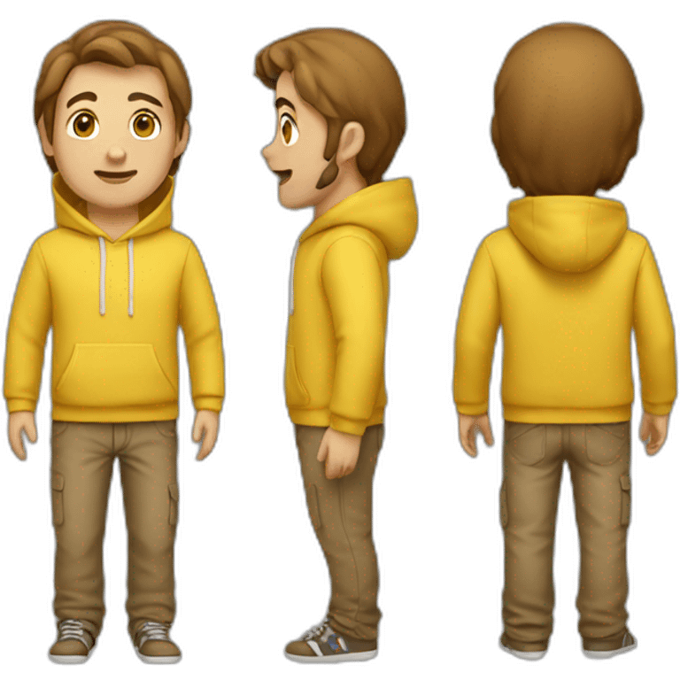 A guy with yellow hoodie and brown hair emoji