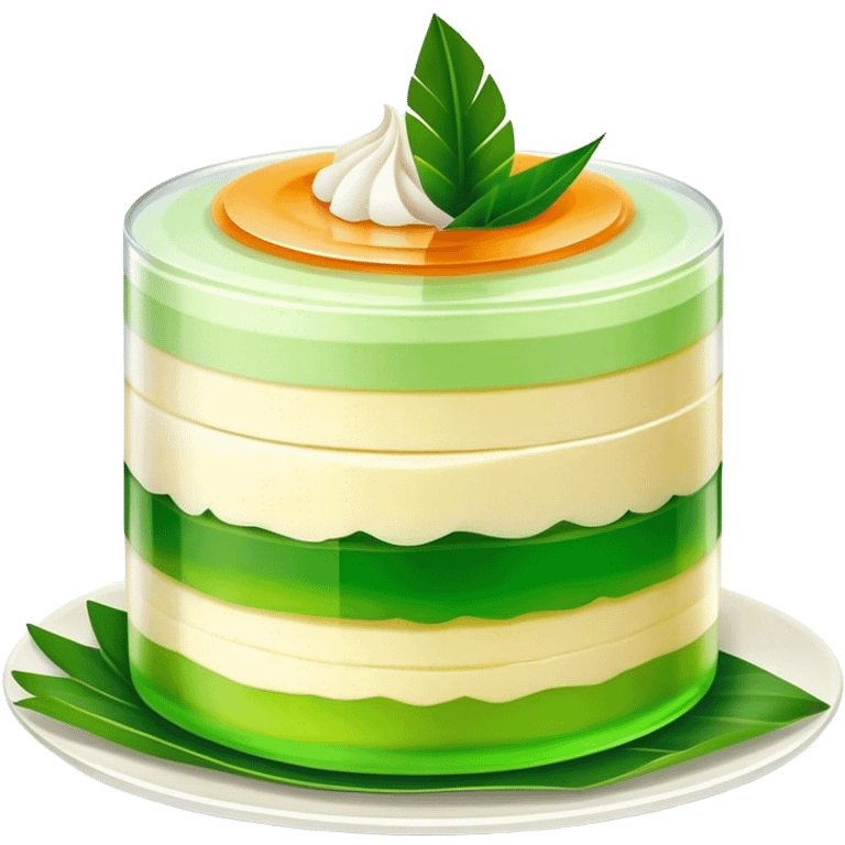 Coconut Pandan Jelly Cinematic Realistic Coconut Pandan Jelly Dessert Emoji, depicted as a layered jelly with distinct strata of coconut and pandan flavors, rendered with delicate textures and vibrant, tropical lighting. emoji