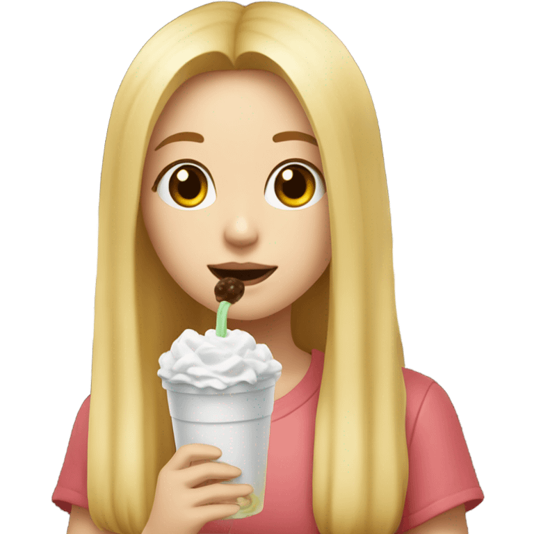  Blonde long hair girl eating Korean food and drinking boba emoji