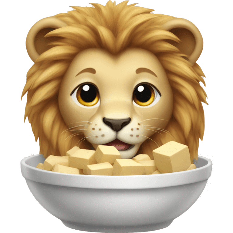 Baby lion with mane eating tofu emoji