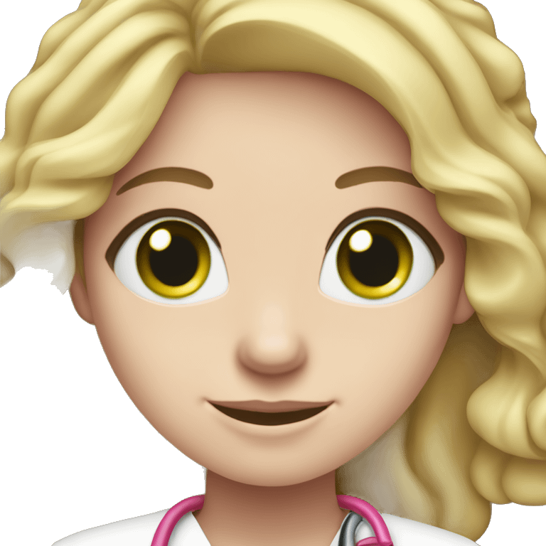 pale blonde girl with long wavy hair and green eyes wearing pink scrubs and stethoscope  emoji