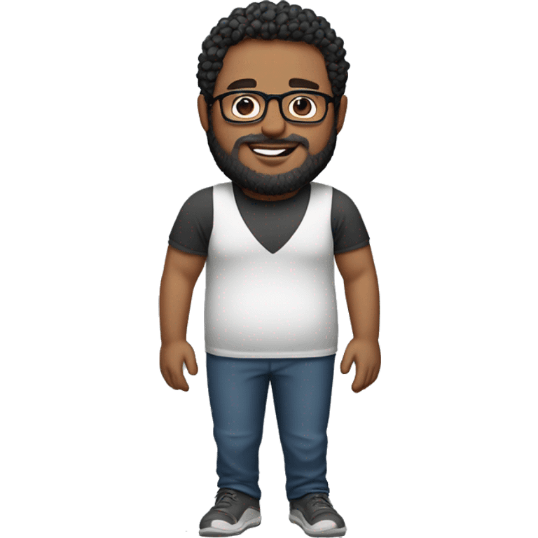 An overweight instructor with medium brown skin, a beard, fade haircut on the sides with curly hair on top, and wearing glasses emoji