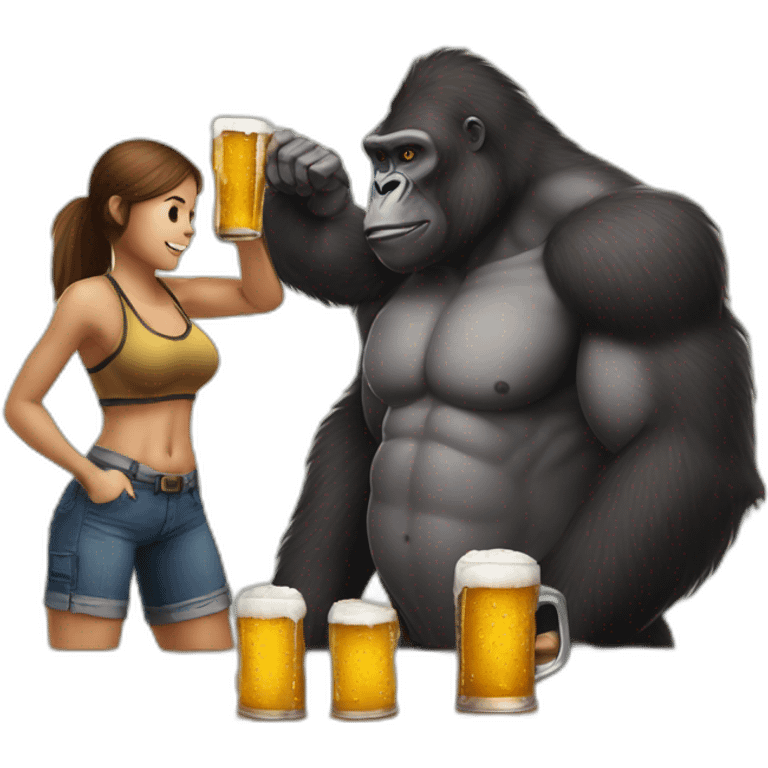 Buff Gorilla drinking beer with a girl emoji