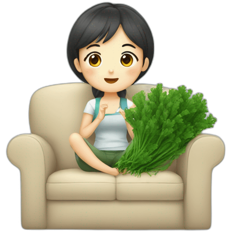 Couch potato korean girl wating seaweed emoji