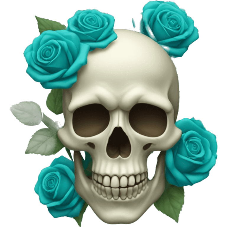 Skull with several teal teal roses on top left emoji