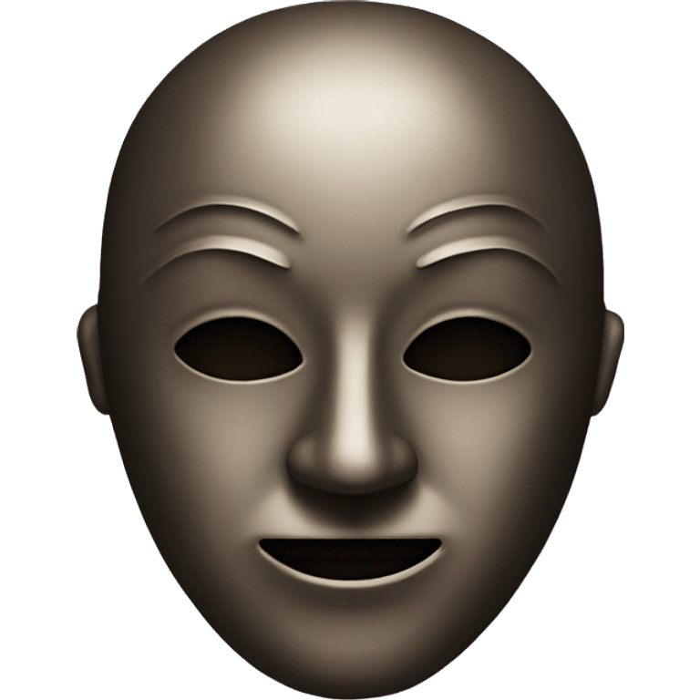 Bronze mask with a face and full black eyes, and a barely noticeable smile emoji