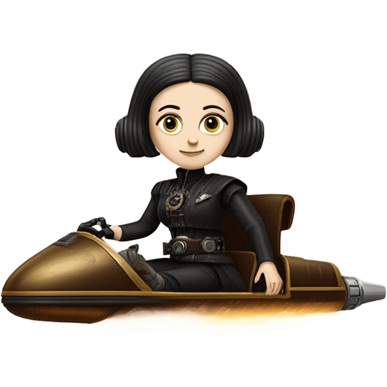 Jedi Wednesday Addams piloting a Jumpspeeder anti-gravity repulsorlift swoop steampunk  emoji