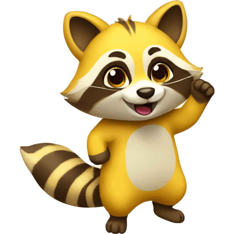 create me a cute  yellow raccoon emot waving emoji