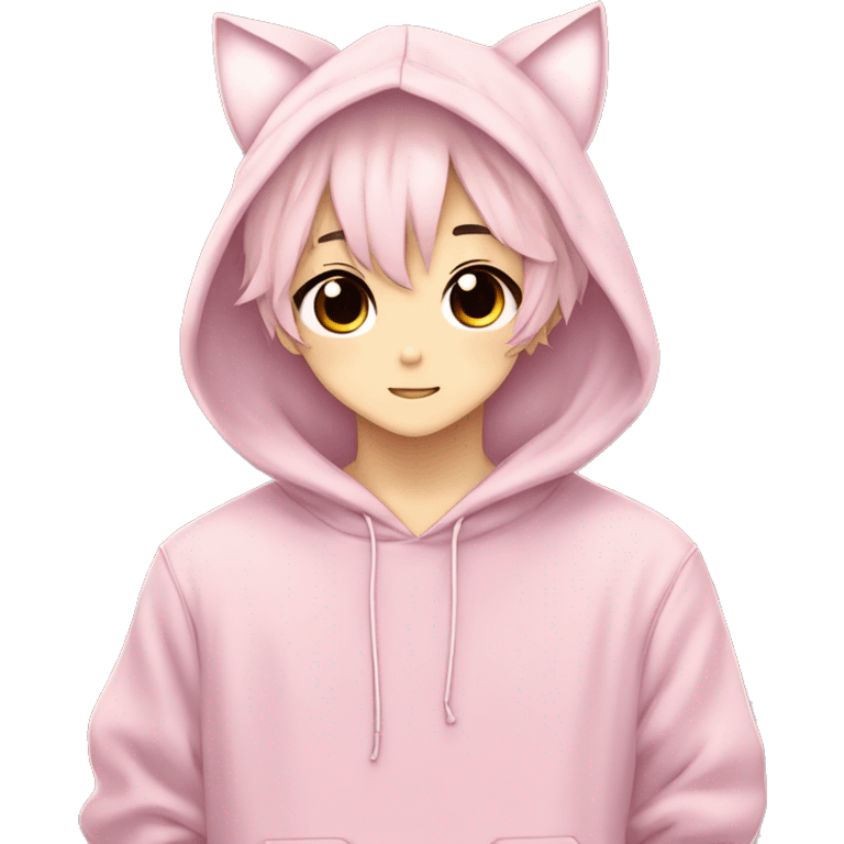 Cute Kawaii Beautiful Gorgeous Sparkly Shiny Blushing Anime Style Romantic Shojo Catboy Man Guy Femboy With Pretty Hair And Hoodie Trendy Style Outside emoji