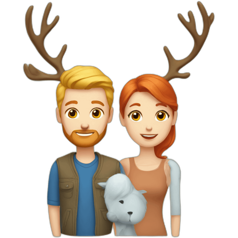 Mom red hair and dad blond and son blond with deer toy emoji