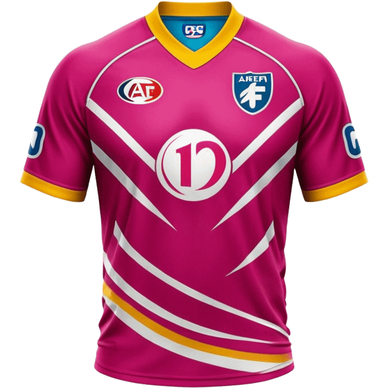 Cinematic Realistic image of an AFL jersey rendered in vibrant team colors with detailed fabric textures and dynamic creases, illuminated by bold, stadium lighting that accentuates its sporty character emoji