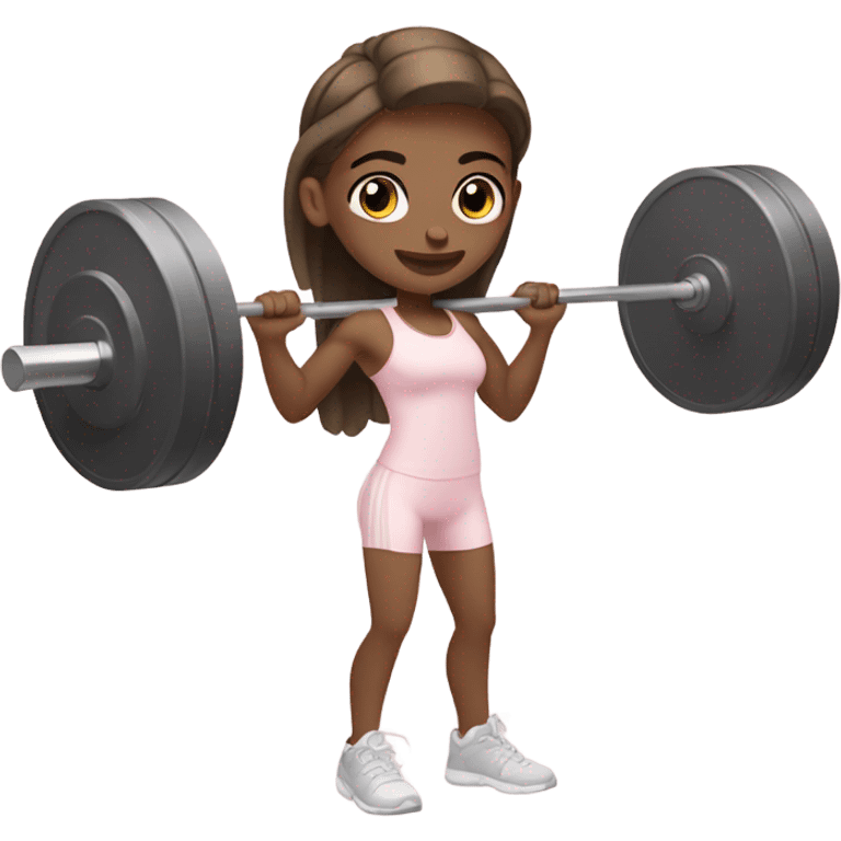 girl with pale pink gym outfit lifting weights emoji