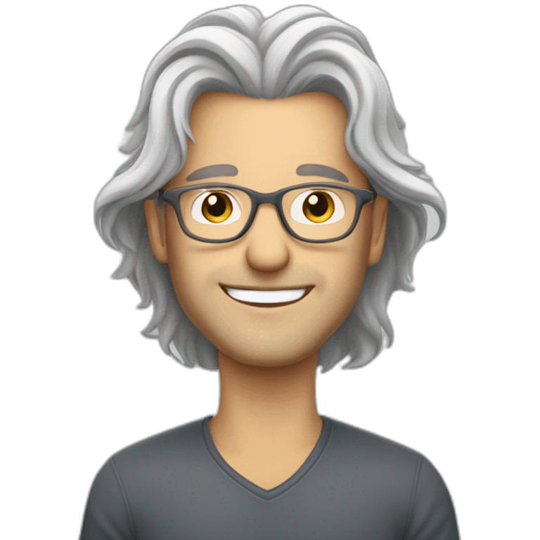 Entrepreneurial white guy with rimless glasses and long grey hair successful emoji