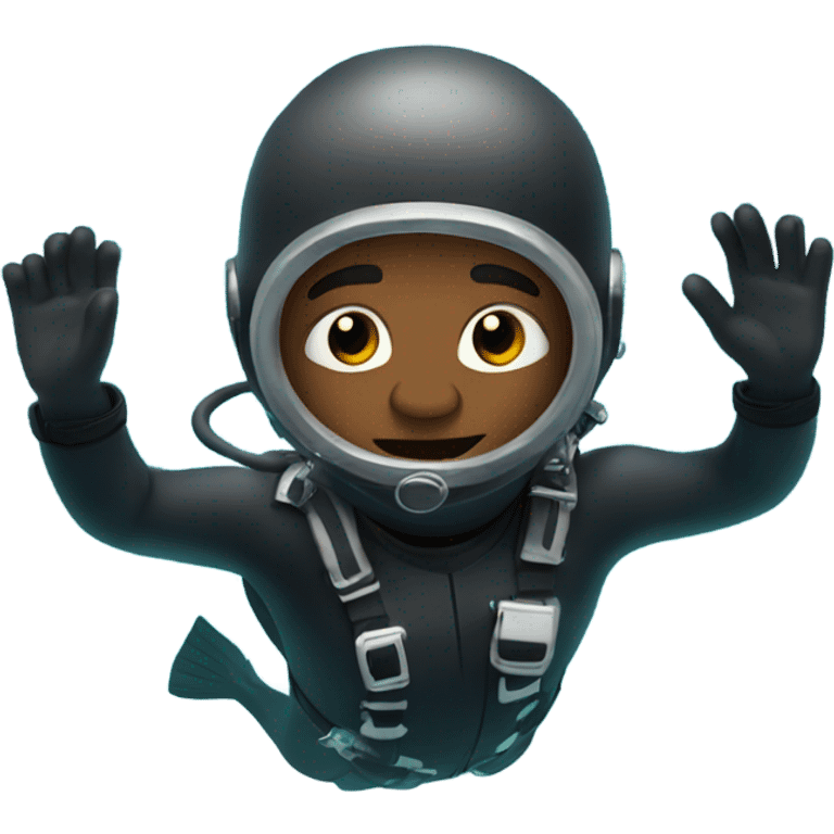 Black guy in scuba suit diving into ocean emoji