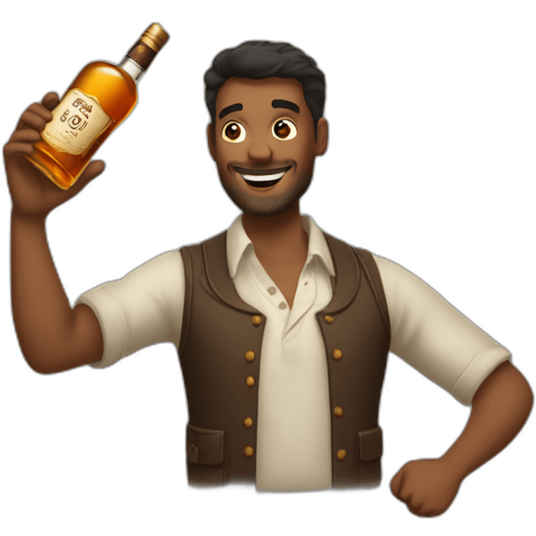 Man enthusiastically holding up a bottle of whiskey emoji