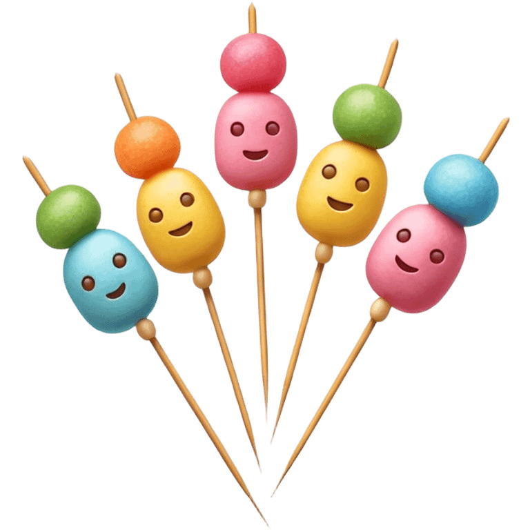 Cinematic Realistic Dango Dessert Emoji, showcasing colorful rice dumplings on skewers rendered with lifelike textures and soft, inviting lighting. emoji