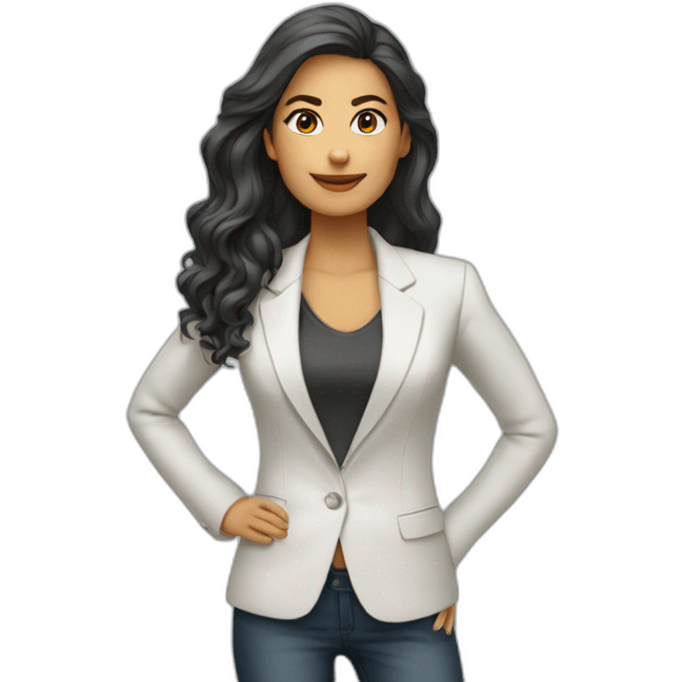 Mujer blanca pelo largo emprendedora con blazer emoji