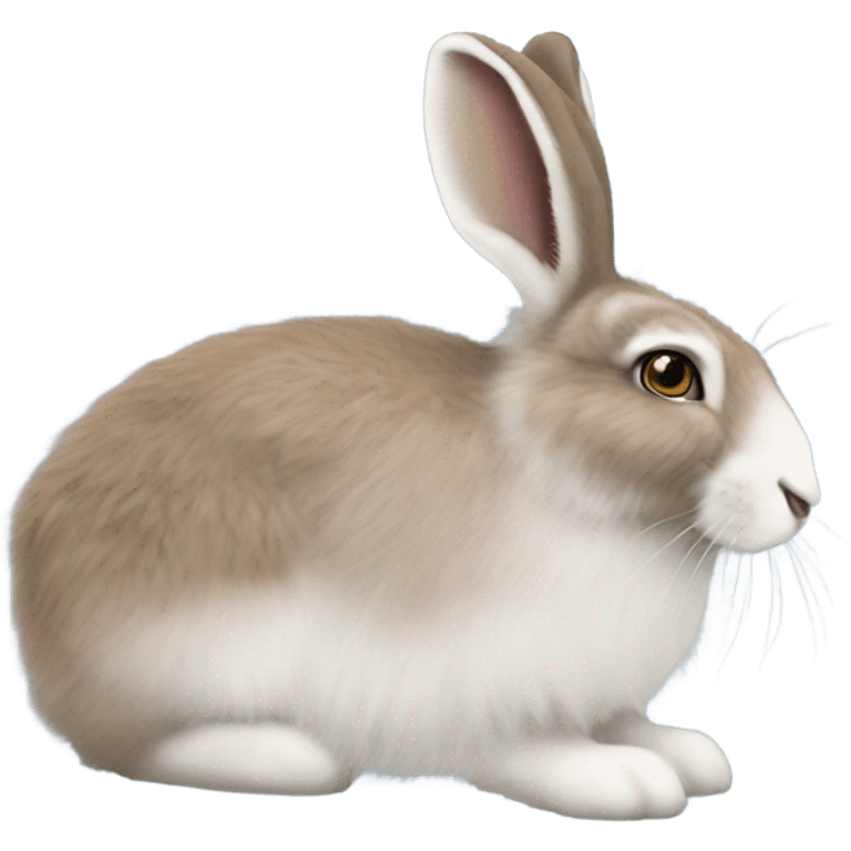 snowshoe hare very fluffy, no legs. laying down, side view, blue eyes emoji