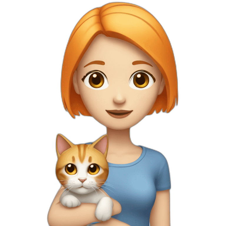 Blonde girl Blue eyes with bob hair and with Orange hair hold a cat emoji