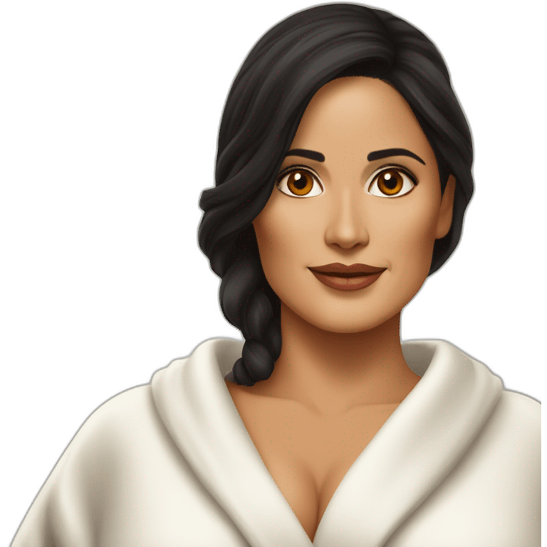 bosomed Latina salma Hayek in a bathrobe emoji