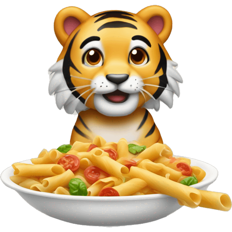 Rainbow tiger who loves penne pasta with parm cheese  emoji