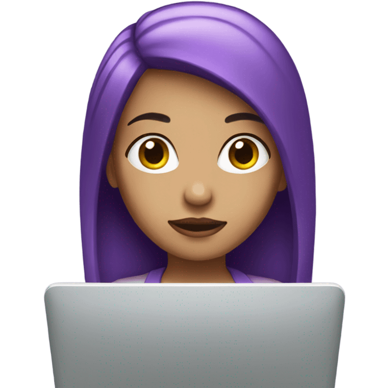 purple hair woman facing forward laptop white skin emoji