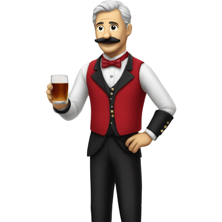 butler in a red vest with a moustache invites you to come in, full length emoji