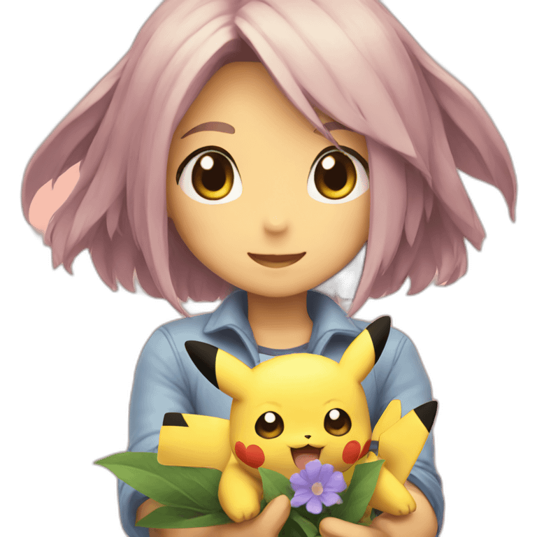 flowers in pikachu's hands emoji