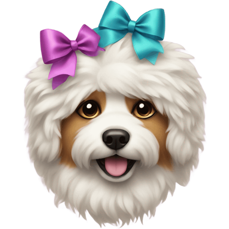 Fluffy dog with bows emoji