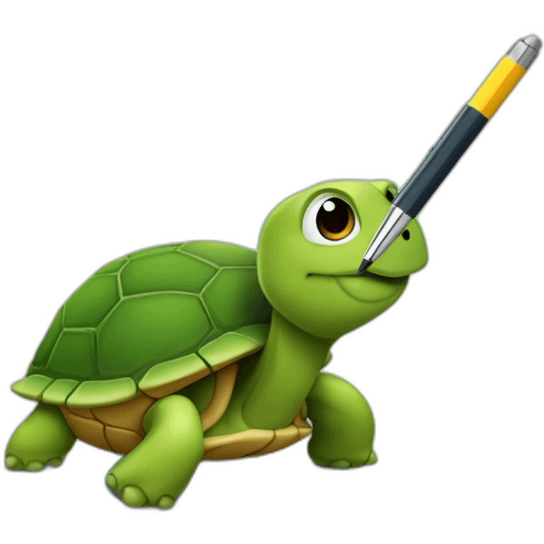 Une tortue qui mange un stylo emoji