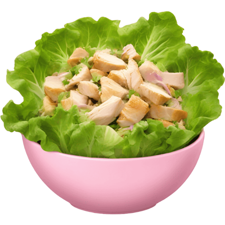 Lettuce and chicken salad in a baby pink bowl emoji