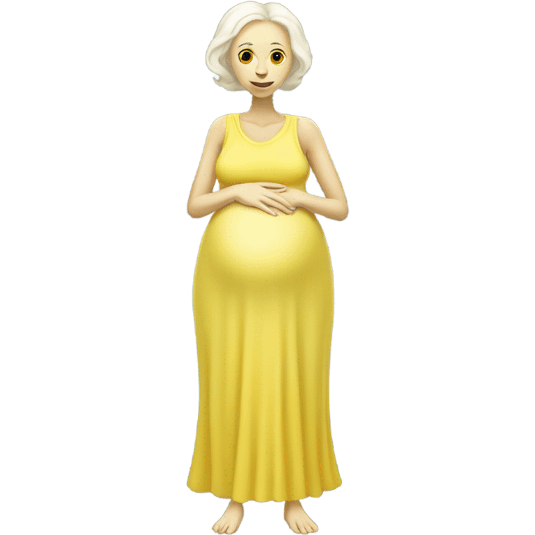 Pregnant white alien woman, full body in jellow  dress emoji