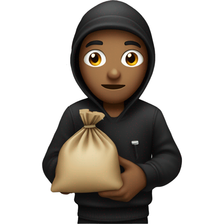 Robber with black beanie and black and white shirt holding a money bag over shoulder emoji