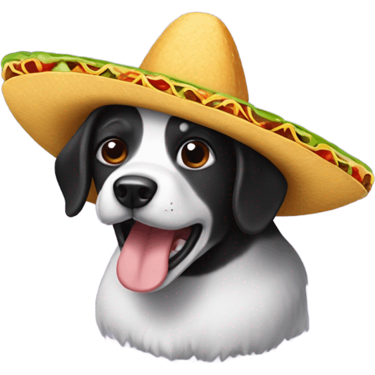 Black and white dog wearing a taco hat emoji