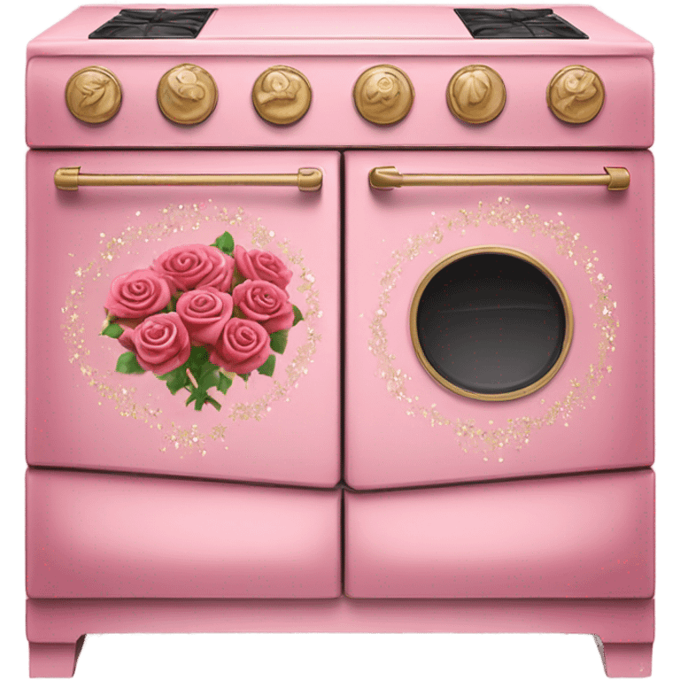 Rose-pink oven with decorated flowers and glitter  emoji