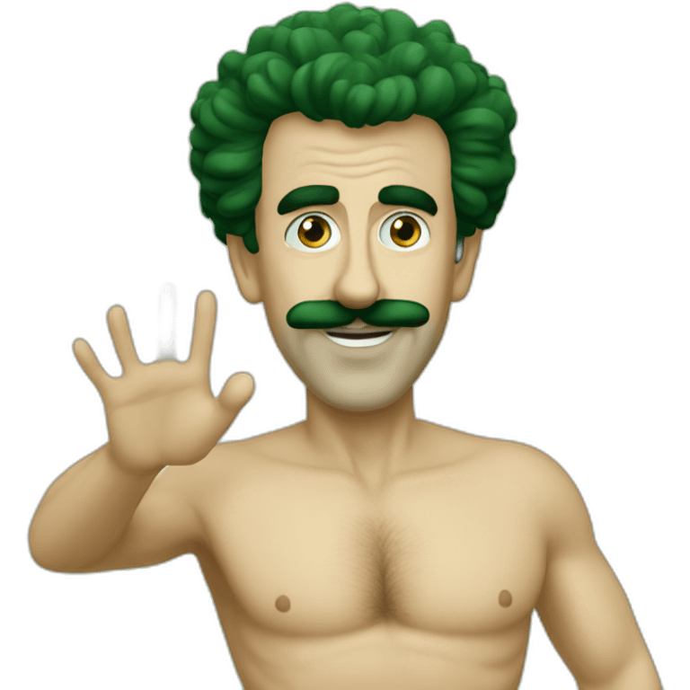 Borat in green tanga waving emoji